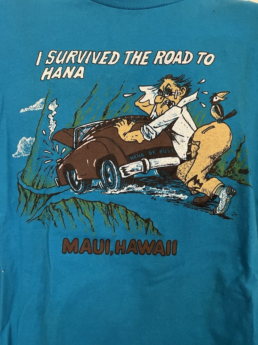 VTG 80’s I Survived Road Hana Maui Tshirt Blue Hawaii Single Stitch Stedman S/M